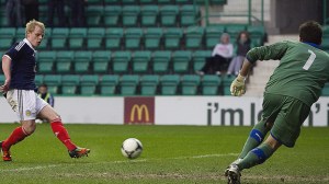 Mackay Steven scores for Scotland under 21s (Image from Sport.stv.tv)