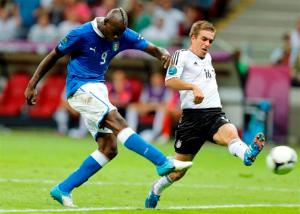 Mario Balotelli scores against Germany (Image from Reuters)
