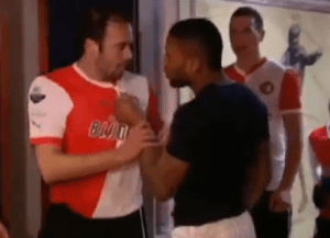 Lens gets shirty after he game (Image from Youtube)