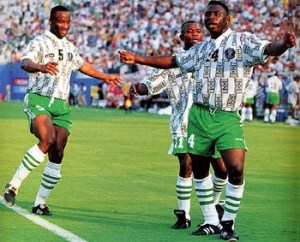 Amokachi and co celebrate scoring in the 1994 World Cup (Image from Reuters)