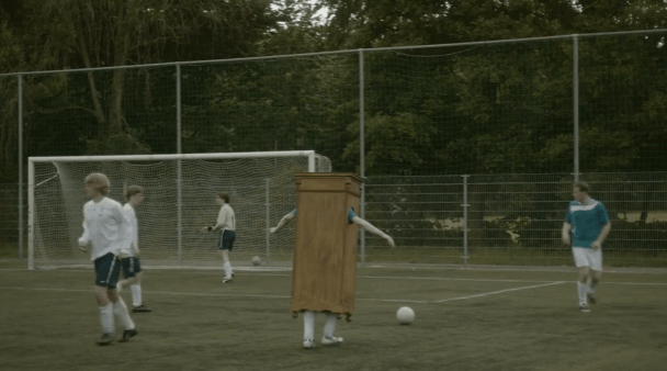 A Dutch TV Advert tackles the issue head on by using a player in the closet, looking for acceptance by his teammates (Image from PA) 