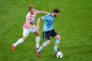 Spain's Alonso man marked by a croatian defender (Image from Getty)