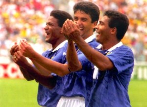 Bebeto and his famous Rocking the Cradle celebration at USA 94 (Image from Getty)