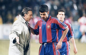 The master and the apprentice - Cruyff and Guardiola (Image from Getty)