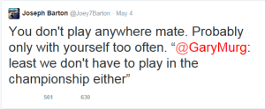 Joey Barton doesn't hold back when replying to fans comments  (Image from Twitter)