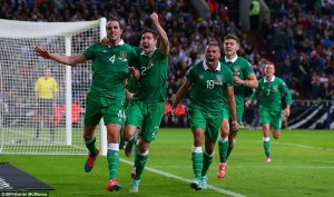 John O'Shea scores a last minute equalizer against Germany (Image from BPI/Kieran McManus)