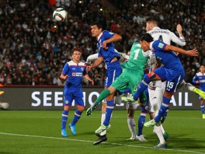 Sergio Ramos scores one of Real's four goals against Cruz Azul (Image from PA