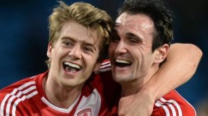 Goal scorers Bamford and Kike celebrate  (Image from Getty)