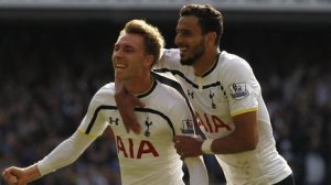 Erkisen and Chadli celebrate after scoring last season  (Image from PA)
