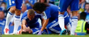The Chelsea medics treat Hazard against Swansea (Image from Getty)