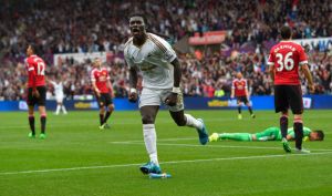 Gomis scores to seal all three points for Swansea (Image from PA)